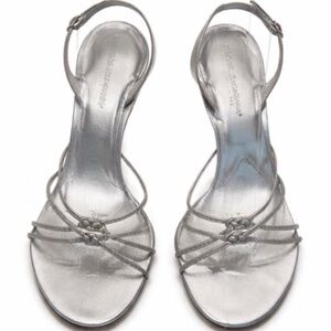 Dolce & Gabbana Silver Strappy Heels Sandals Ankle Strap size 7.5